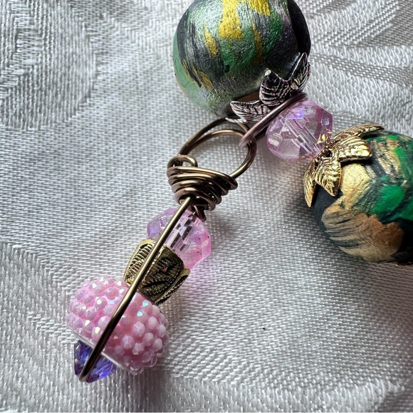 Handmade Charm Bracelet with Hand-Painted Beads & Wire-Wrapped Accents 6-7 3130 - Picture 5 of 11